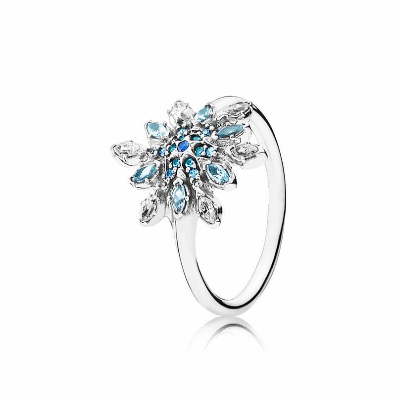 Inele statement Pandora Crystalized Snowflake Argint/Albastri (tO5CfXpa)